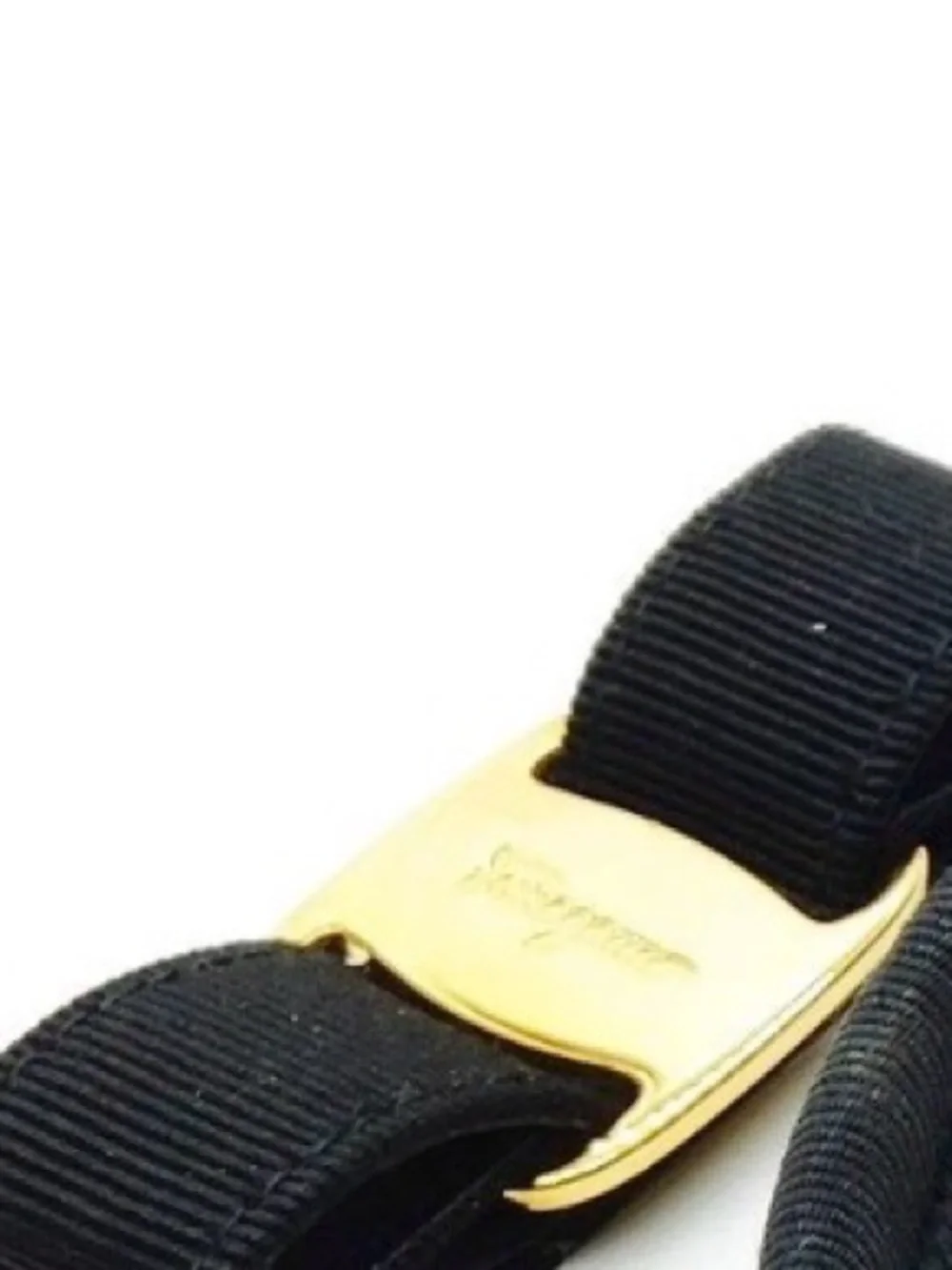 Salvatore Ferragamo Gold Buckle Black Ribbon Keychain box included